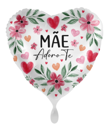 Balão Coração Mãe Adoro-te Floral Foil, 43 cm