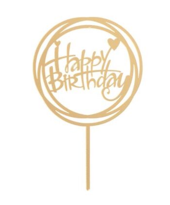 Topo de Bolo Happy Birthday Gold Script
