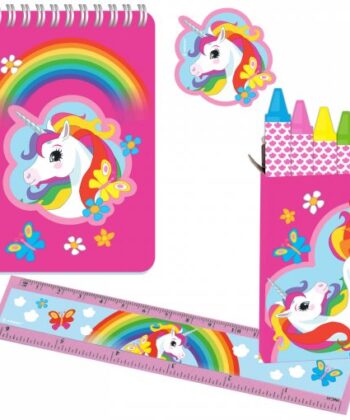KIT DE 20 ARTIGOS DE PAPELARIA UNICÓRNIO RAINBOW