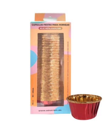 50 FORMAS CUPCAKE VERMELHO METÁLICO/OURO