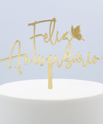 Topo de Bolo Feliz Aniversário C/ Borboletas